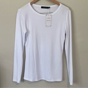 Long Sleeve White T-Shirt Women’s Size Large Basic Classic Stretch Rib Crew Neck